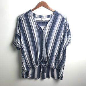 For The Republic front tie knot raw edge top, sz S